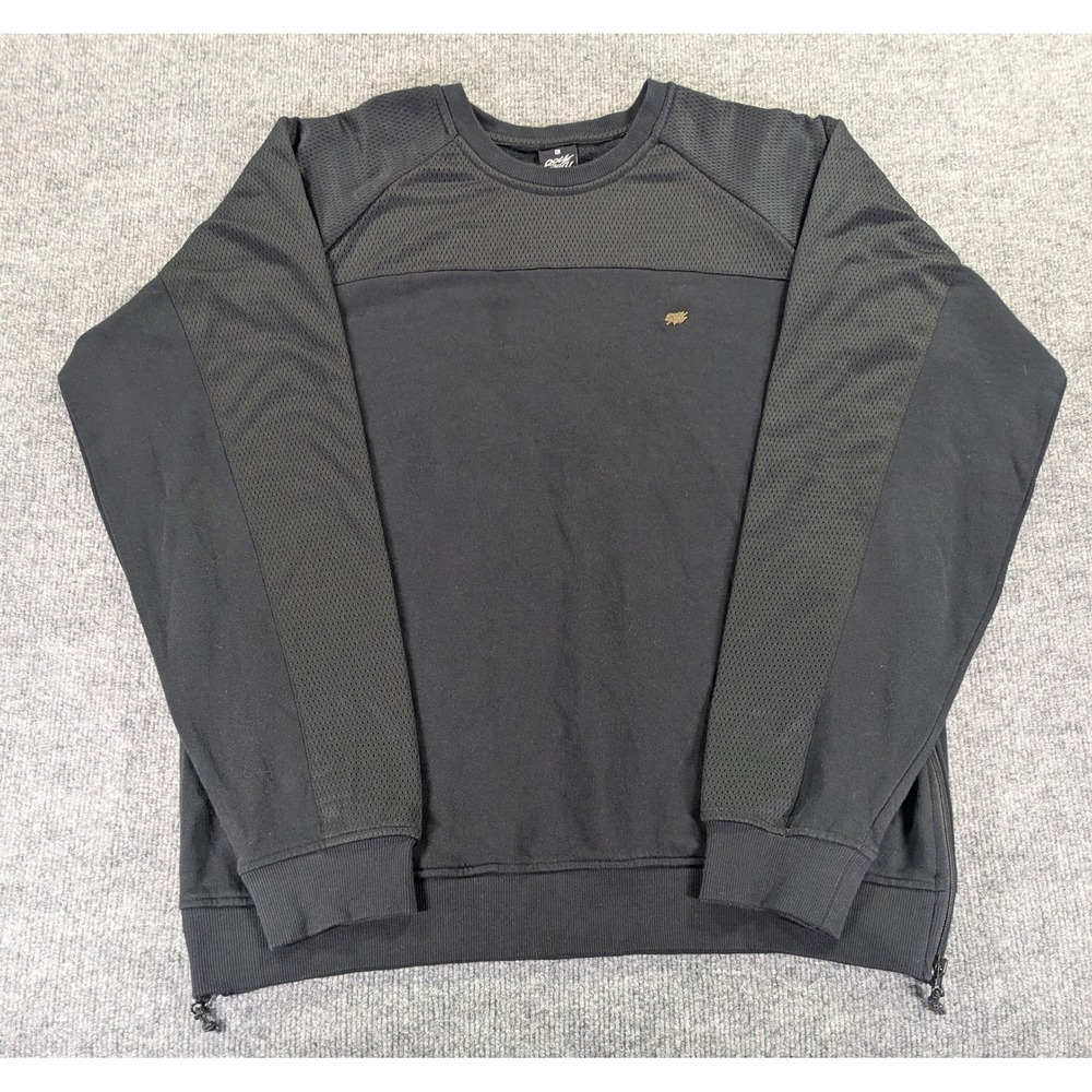 Rocksmith Mens XL Black Mesh Panel Crewneck Sweatshirt Side Zip Streetwear